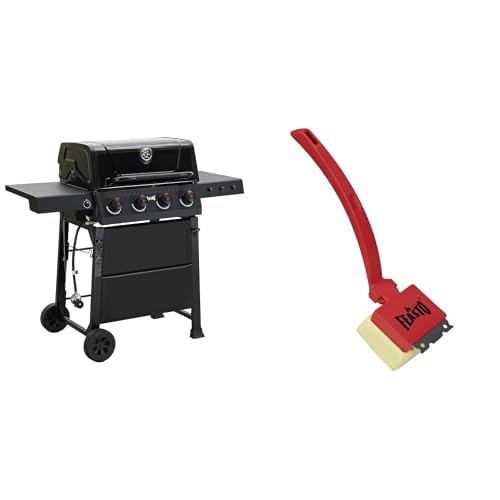 4-Burner Gas Grill with Side Tables, 36,000 BTU, Black + Bristle Free Grill Brush with Scraper U9354