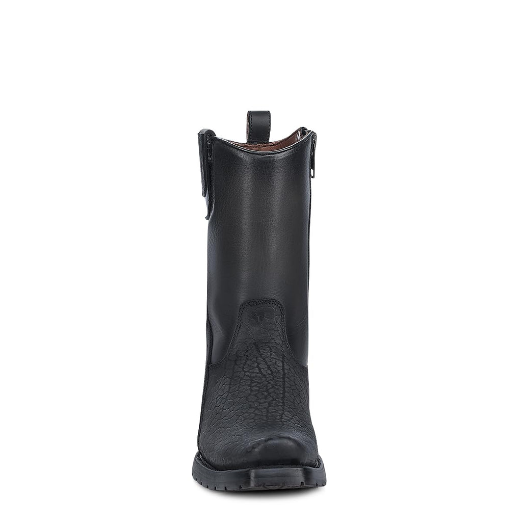 Dark gray Leather Side Zipper Western Boots V69878