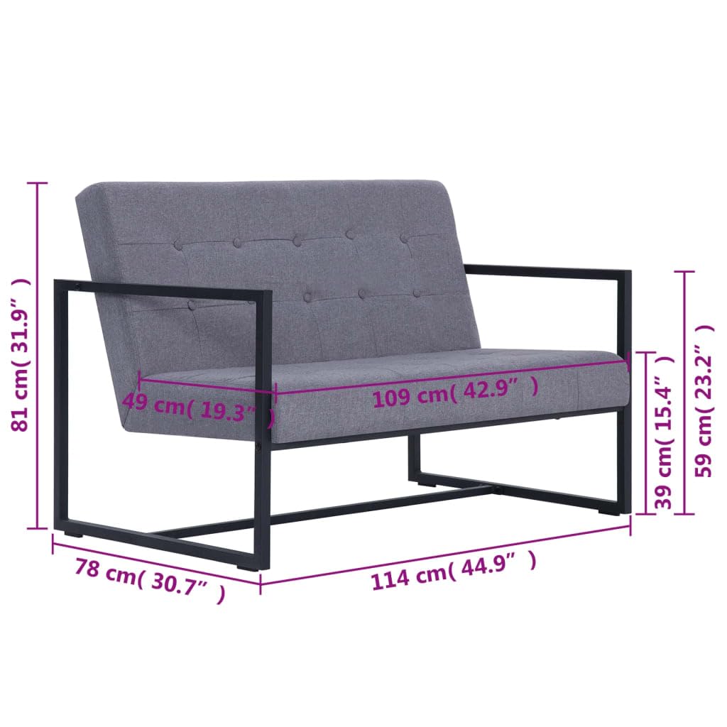 Light Gray 2-Seater Fabric Loveseat Sofa with Armrests G346924
