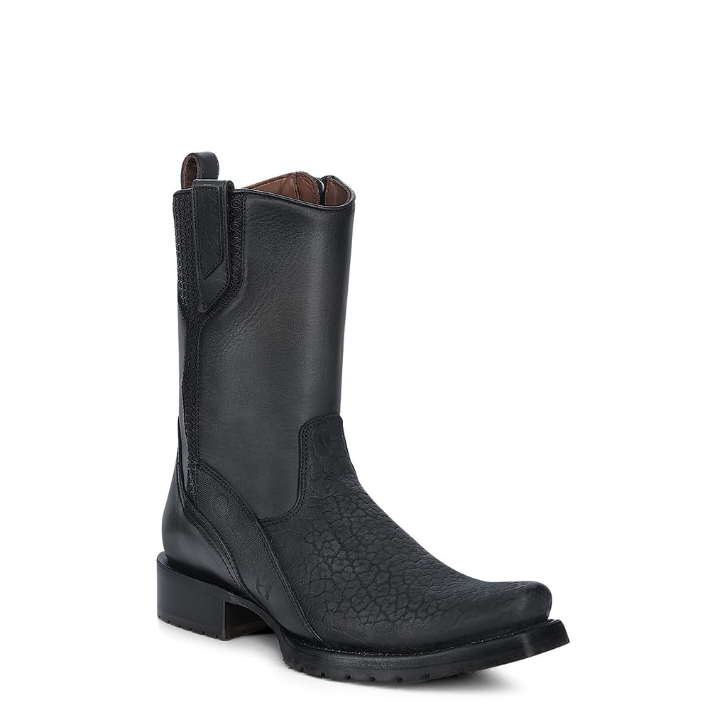 Dark gray Leather Side Zipper Western Boots V69878
