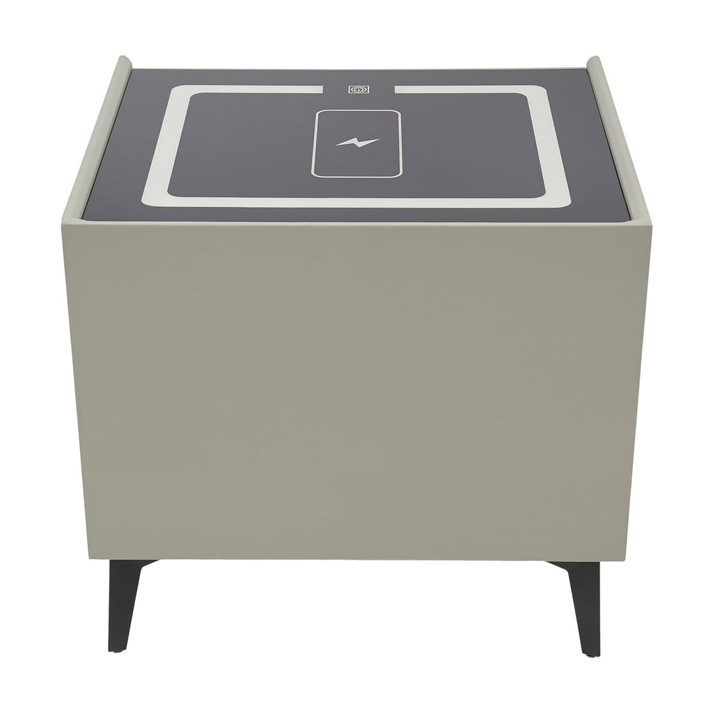 Light Gray Solid Wood Nightstand with Charging Station and 2 Drawers H636161