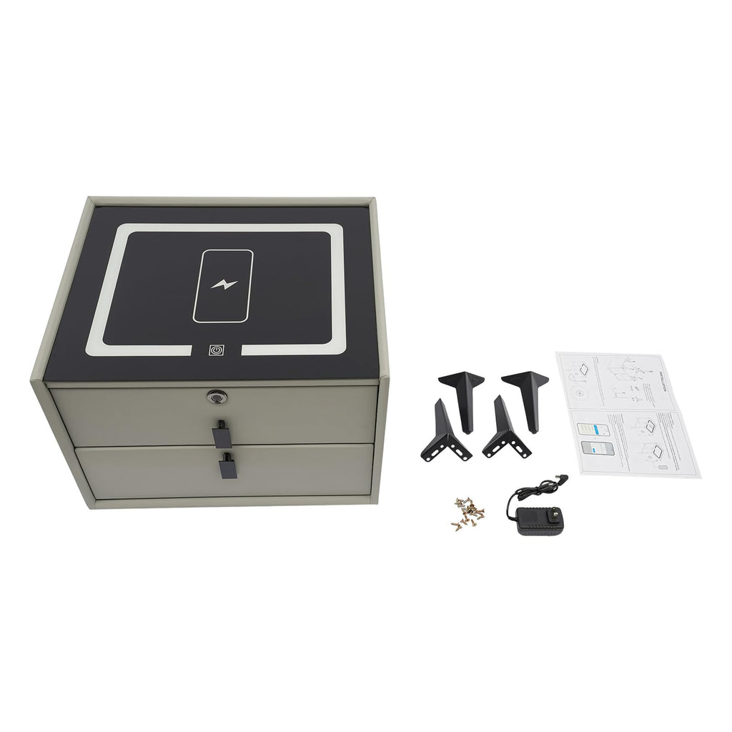Light Gray Solid Wood Nightstand with Charging Station and 2 Drawers H636161