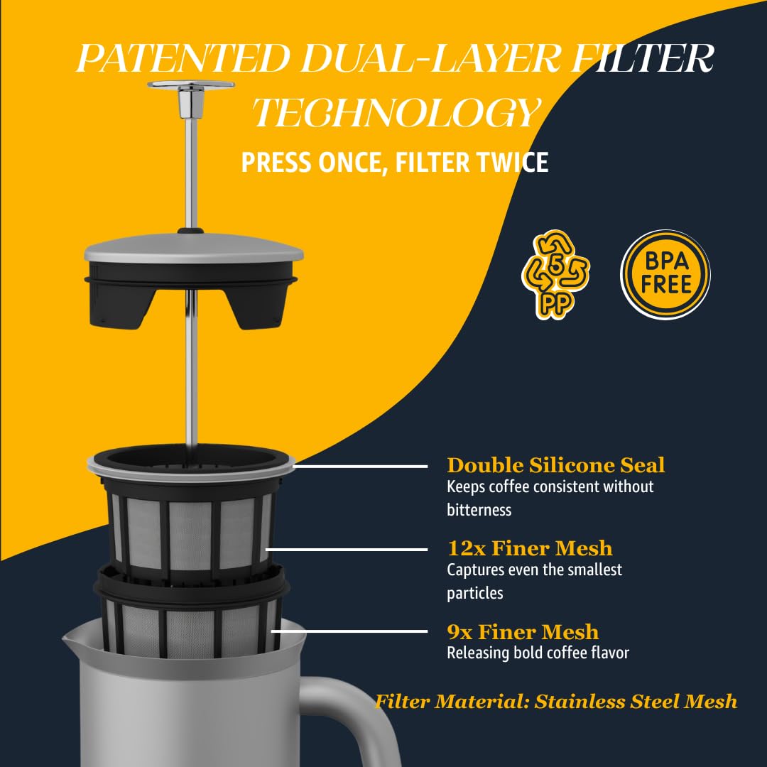 18oz Brushed Stainless Steel French Press N621
