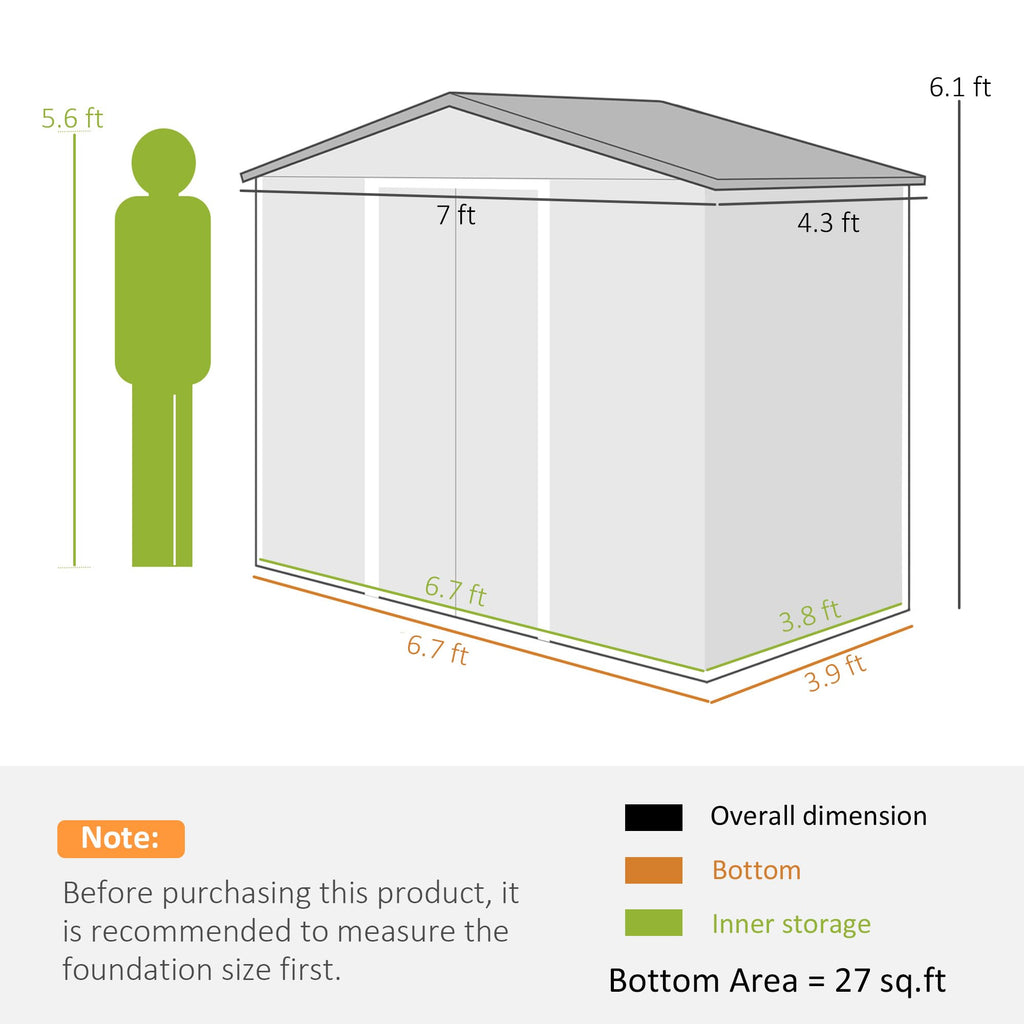 7' x 4' Metal Outdoor Storage Shed U7564
