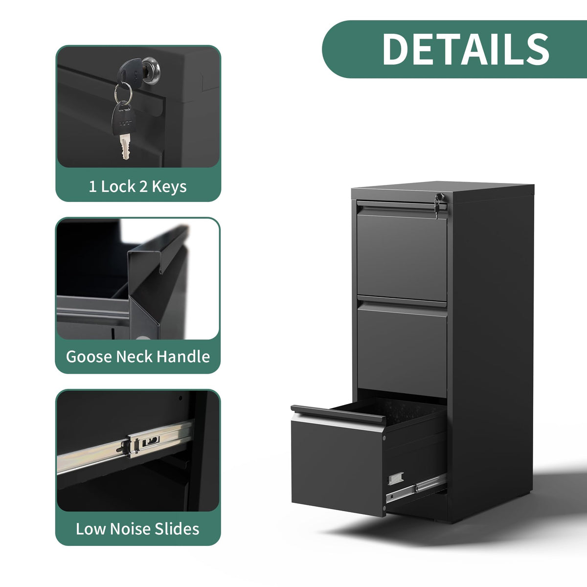 3 Drawer Metal File Cabinet with Lock W903222
