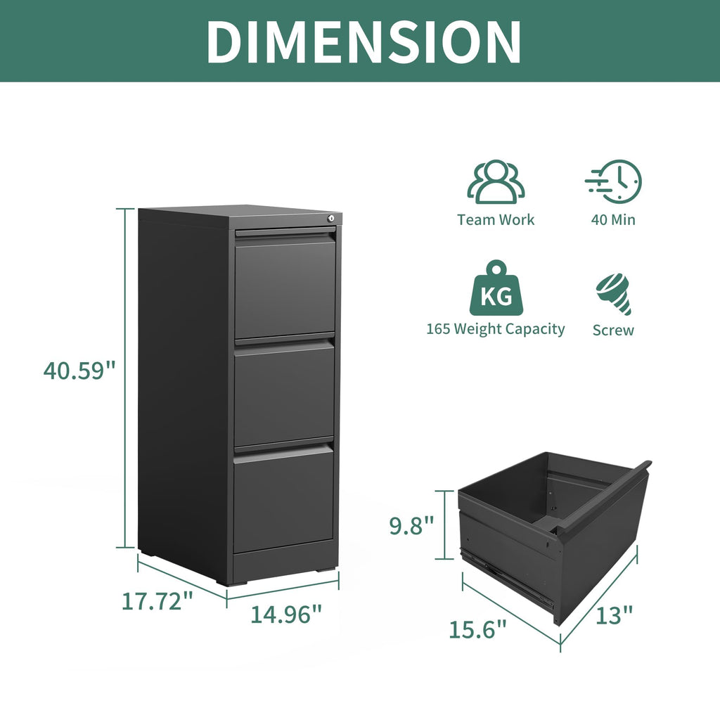 3 Drawer Metal File Cabinet with Lock W903222