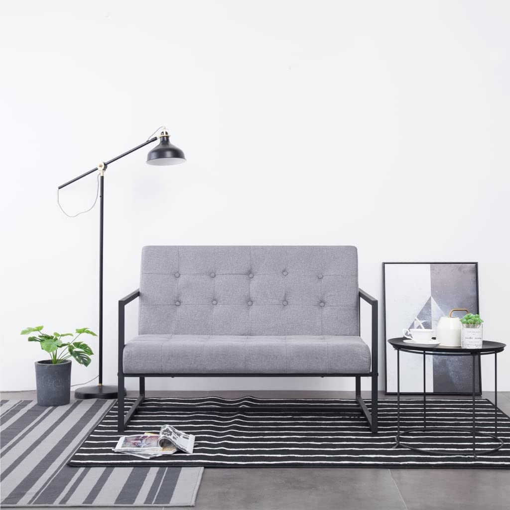Light Gray 2-Seater Fabric Loveseat Sofa with Armrests G346924