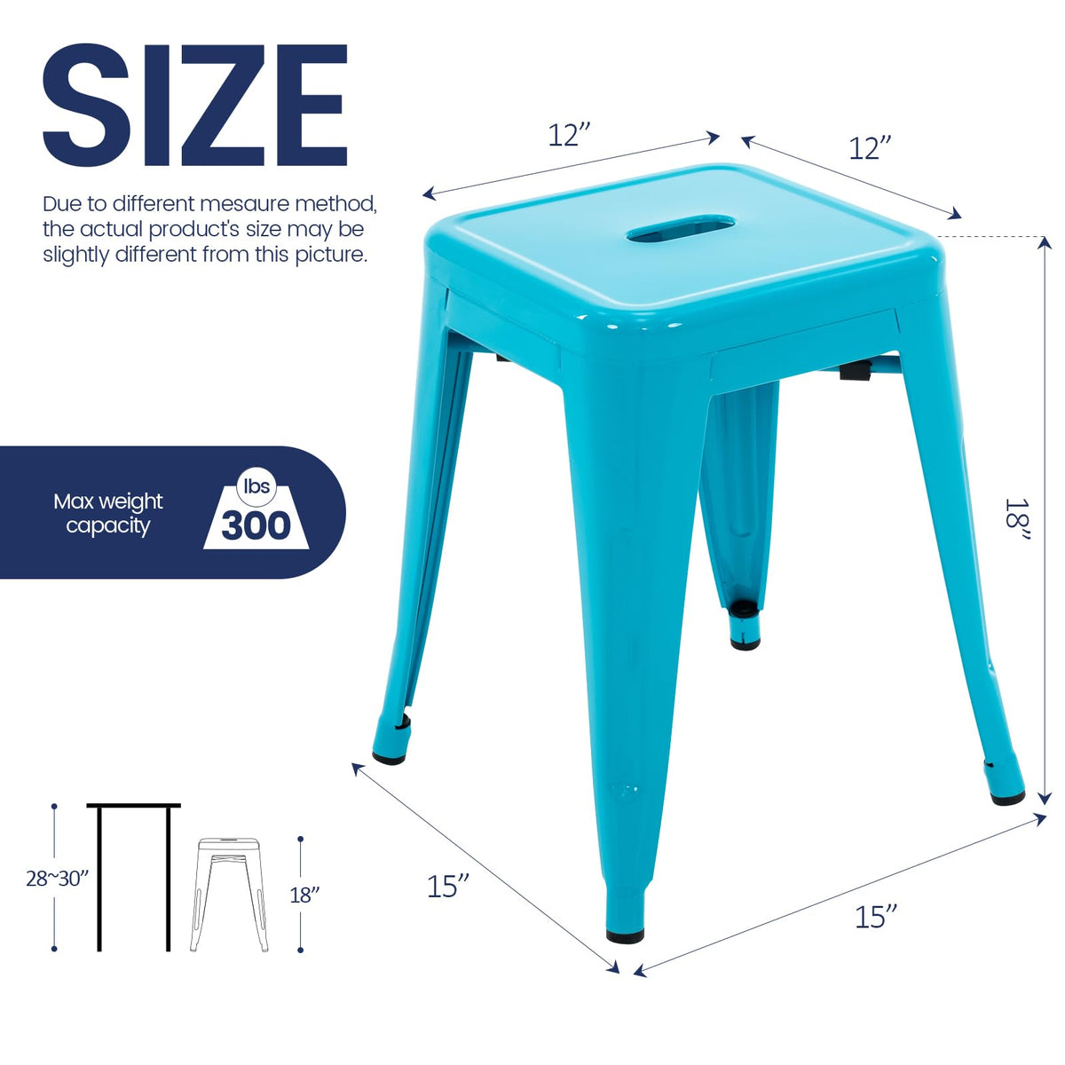 Teal Blue 18 Inch Metal Stools Set of 4 P8121