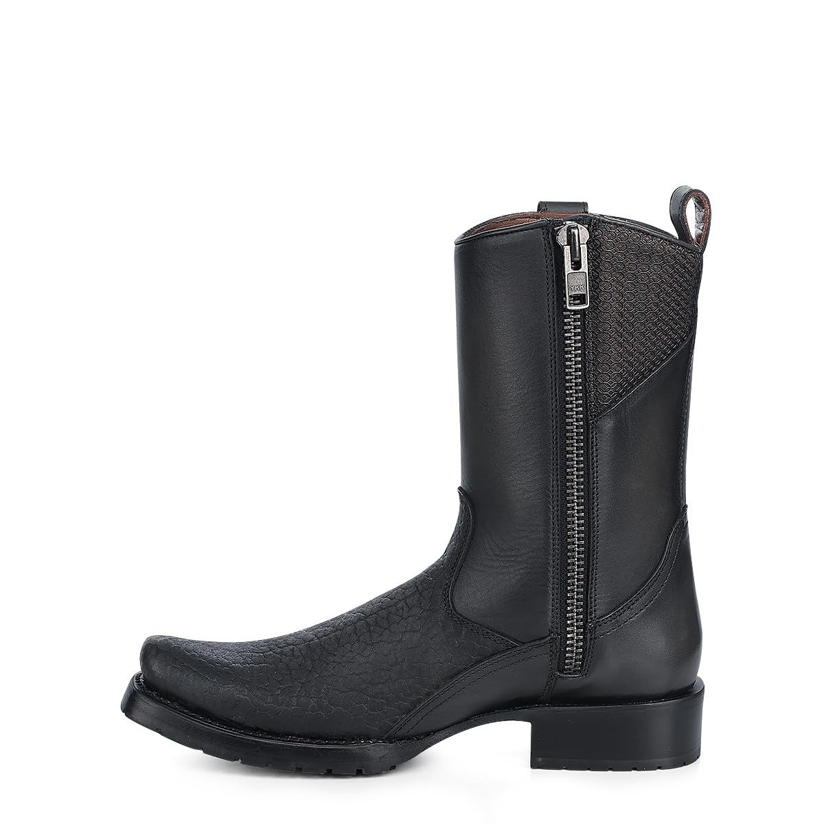 Dark gray Leather Side Zipper Western Boots V69878
