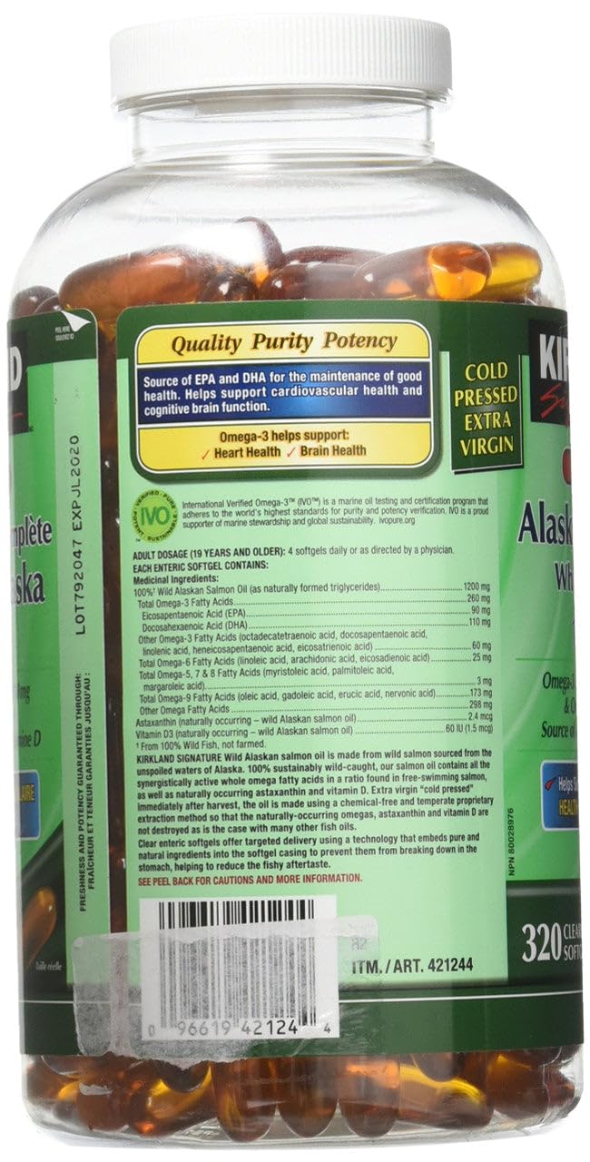 Wild Alaskan Salmon Oil 1200mg 320 Enteric Coated Softgels K425952