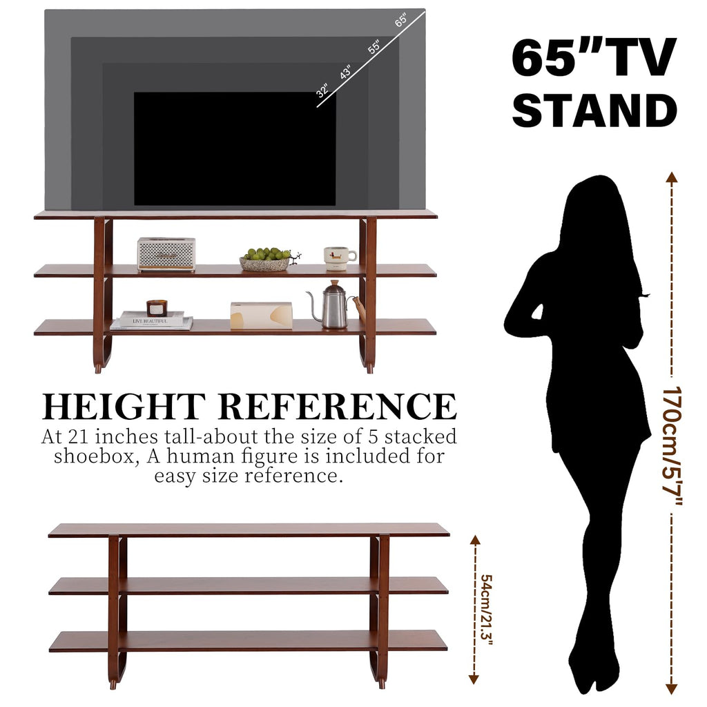 Walnut 65 Inch 3-Tier TV Stand R8743