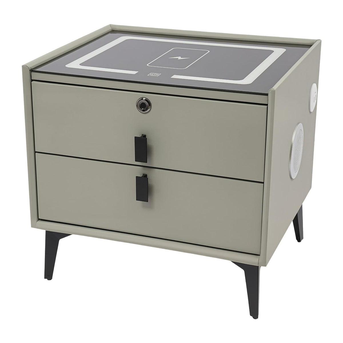 Light Gray Solid Wood Nightstand with Charging Station and 2 Drawers H636161