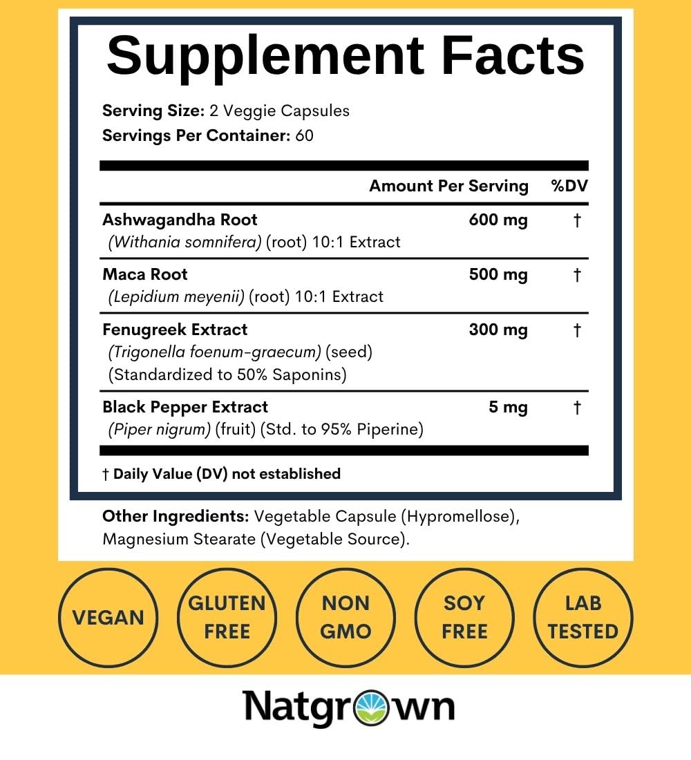 Ashwagandha Maca Root Fenugreek Capsules 120 Ct H974