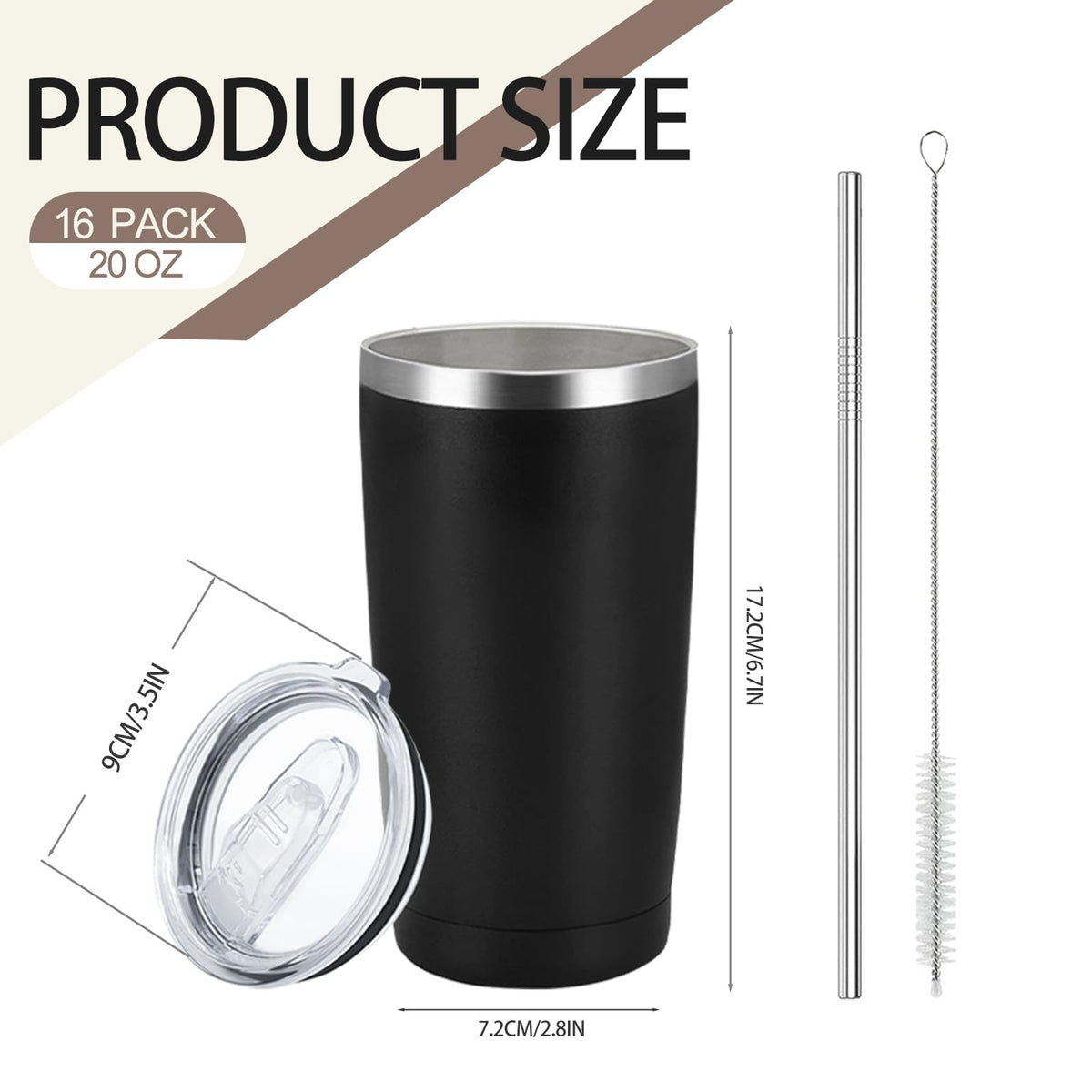 20 Pack Stainless Steel Insulated Tumbler with Straws Z250476