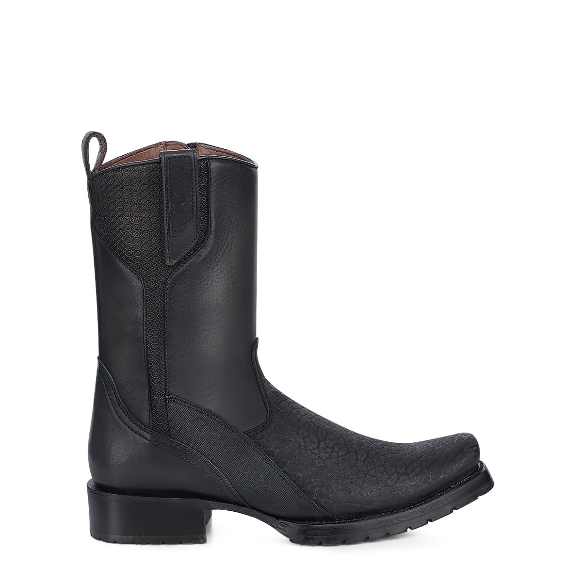 Dark gray Leather Side Zipper Western Boots V69878