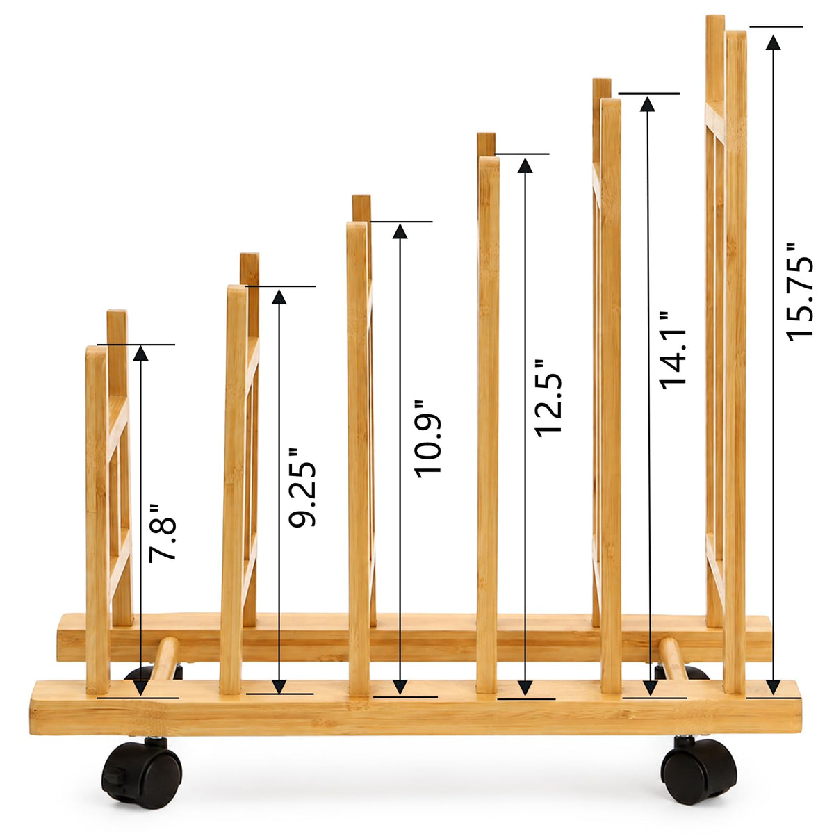 5 Slots Adjustable Bamboo Art Storage Drying Rack with Caster Wheel C122
