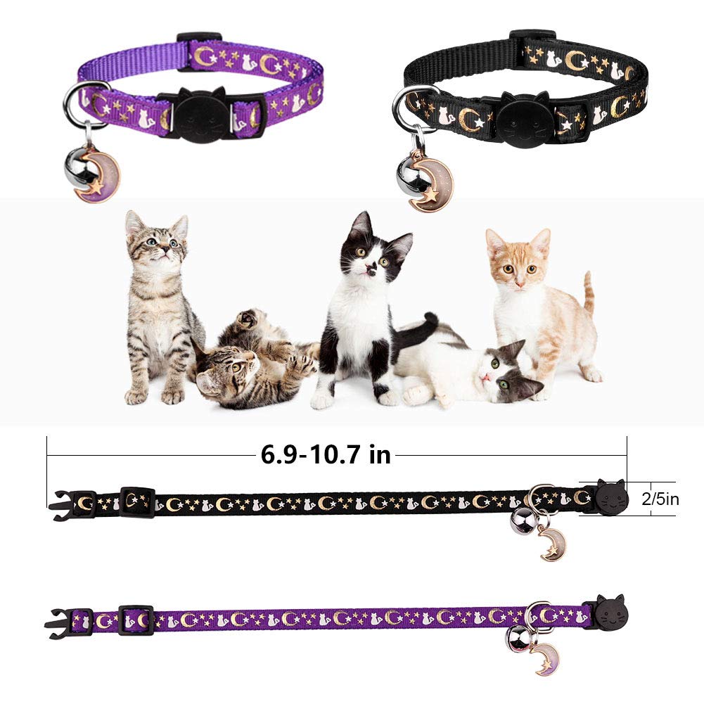 2PCS Breakaway Cat Collars with Bell Glow in The Dark Black Purple E618