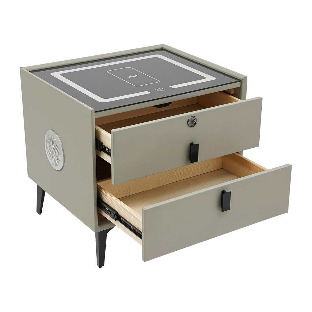 Light Gray Solid Wood Nightstand with Charging Station and 2 Drawers H636161