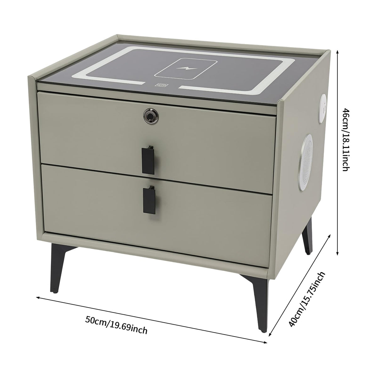 Light Gray Solid Wood Nightstand with Charging Station and 2 Drawers H636161