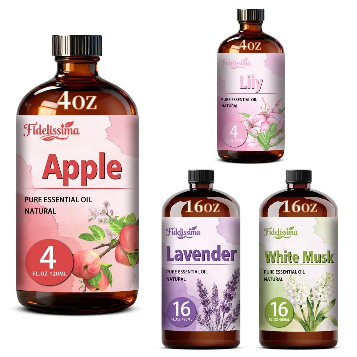 Natural Essential Oil Set 4 Scents with Glass Dropper Q7859
