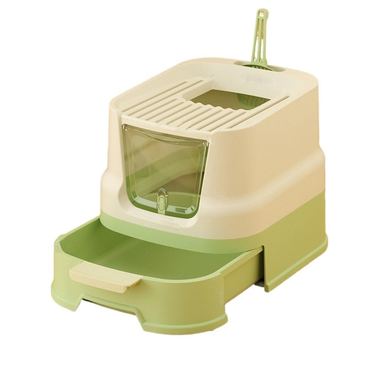 Cat Litter Box with Lid, Top Entry with Scoop, Enclosed Plastic with Drawer O980