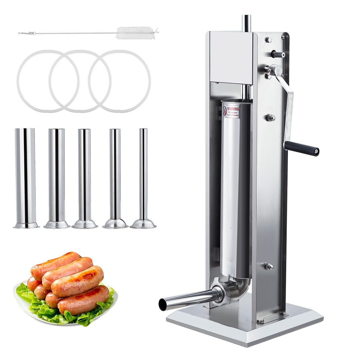 Manual 15LBS Stainless Steel Sausage Stuffer with 5 Stuffing Tubes S631