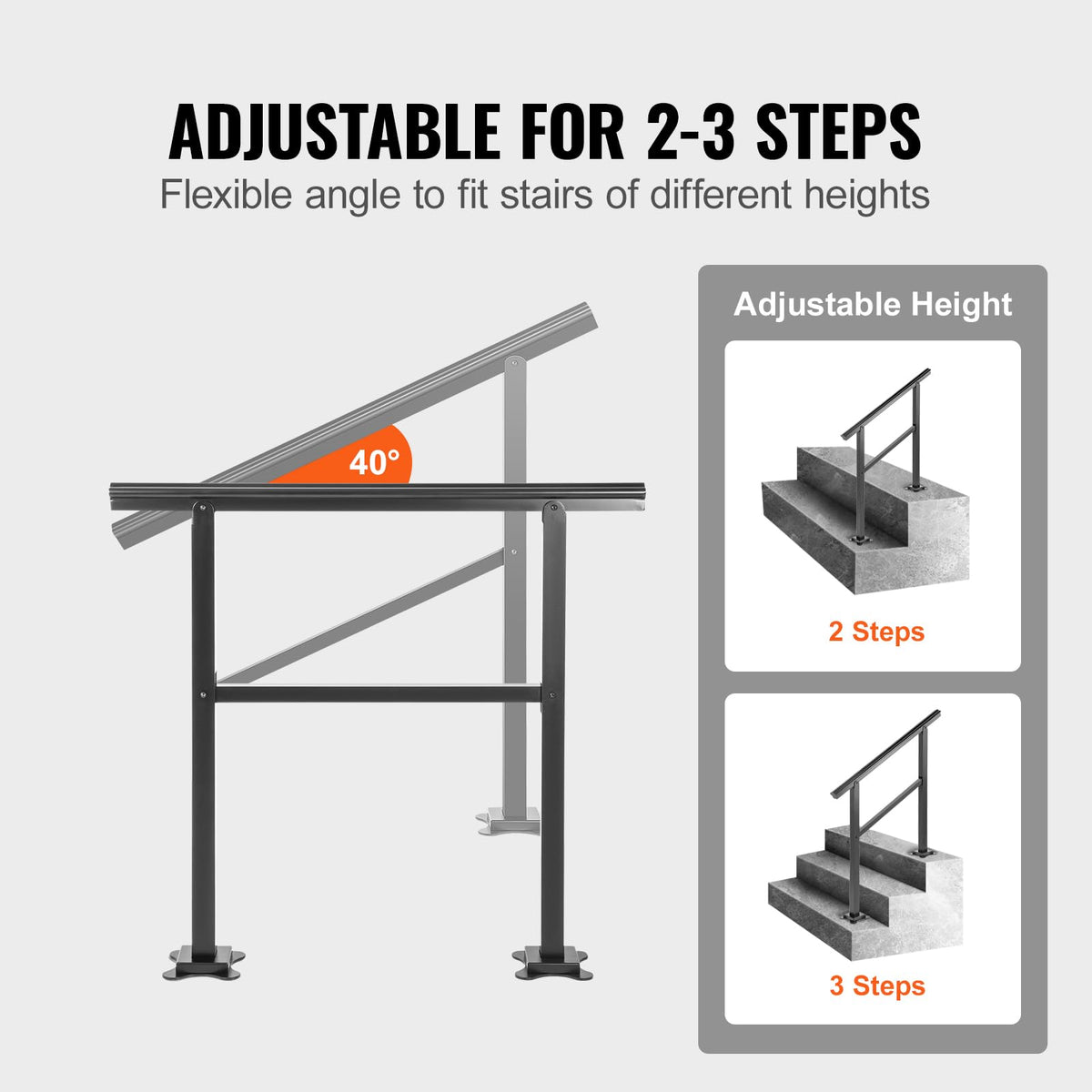 Aluminum Outdoor Stair Handrail 36 x 35 for 2-3 Steps W956416