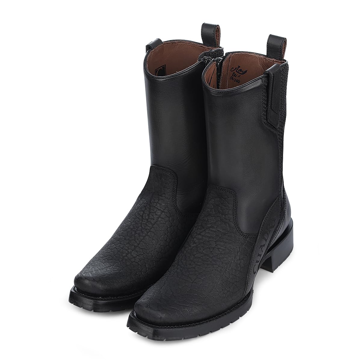 Dark gray Leather Side Zipper Western Boots V69878
