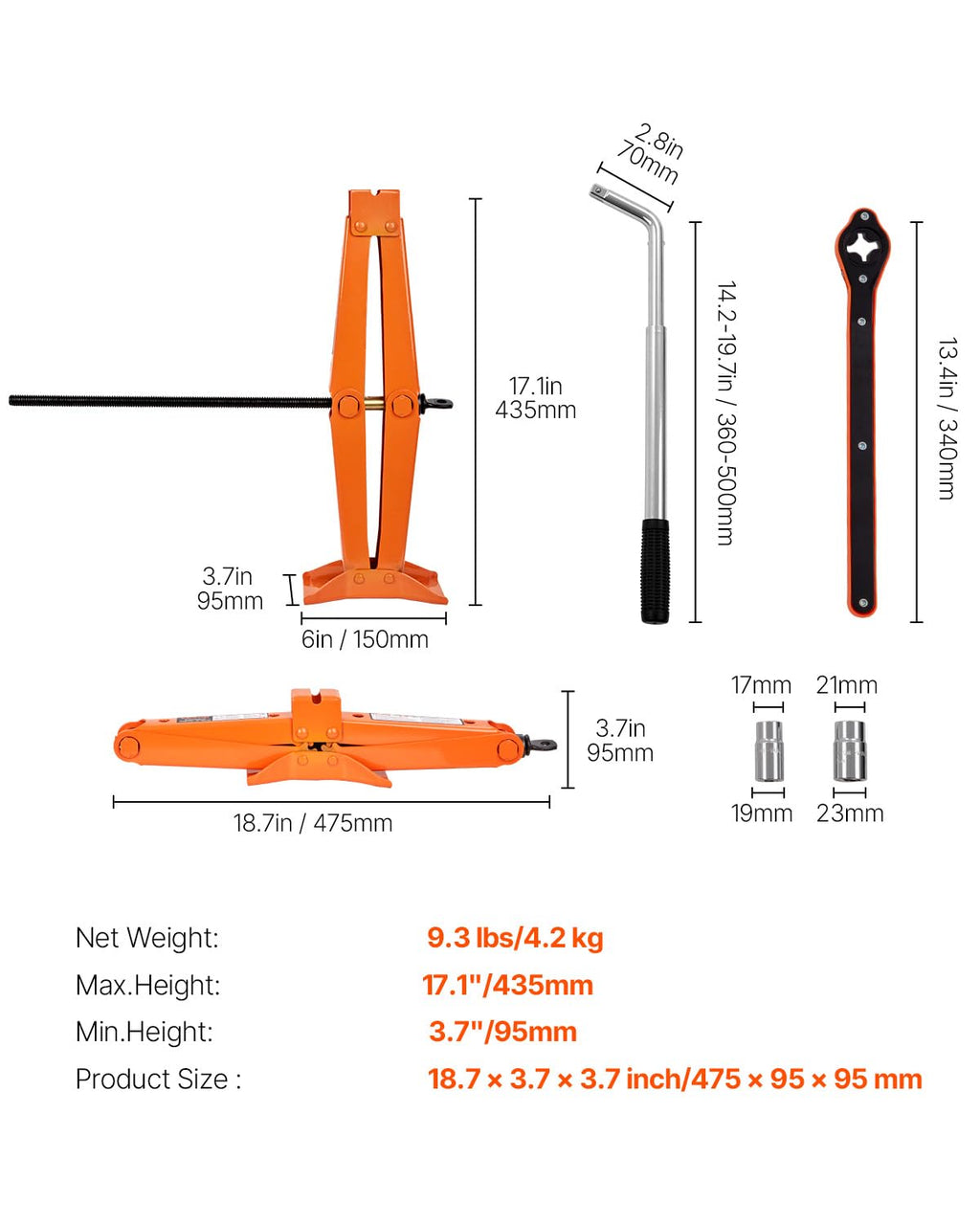2.5 Ton Scissor Car Jack with Lifting Range B289