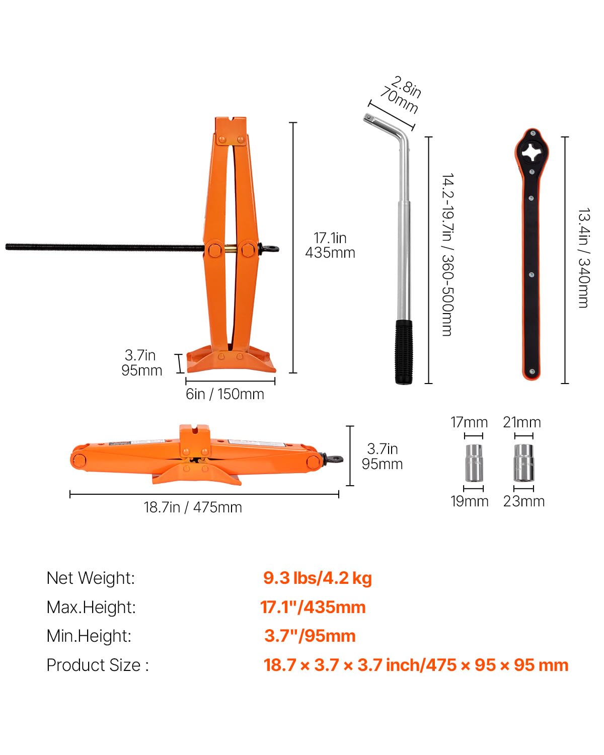 2.5 Ton Scissor Car Jack with Lifting Range B289