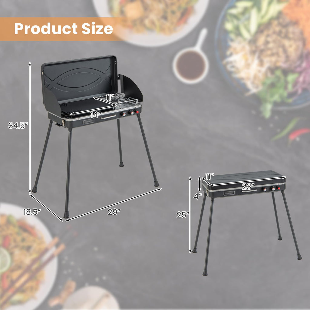 2-Burner Camping Stove with Removable Leg Stand N387723