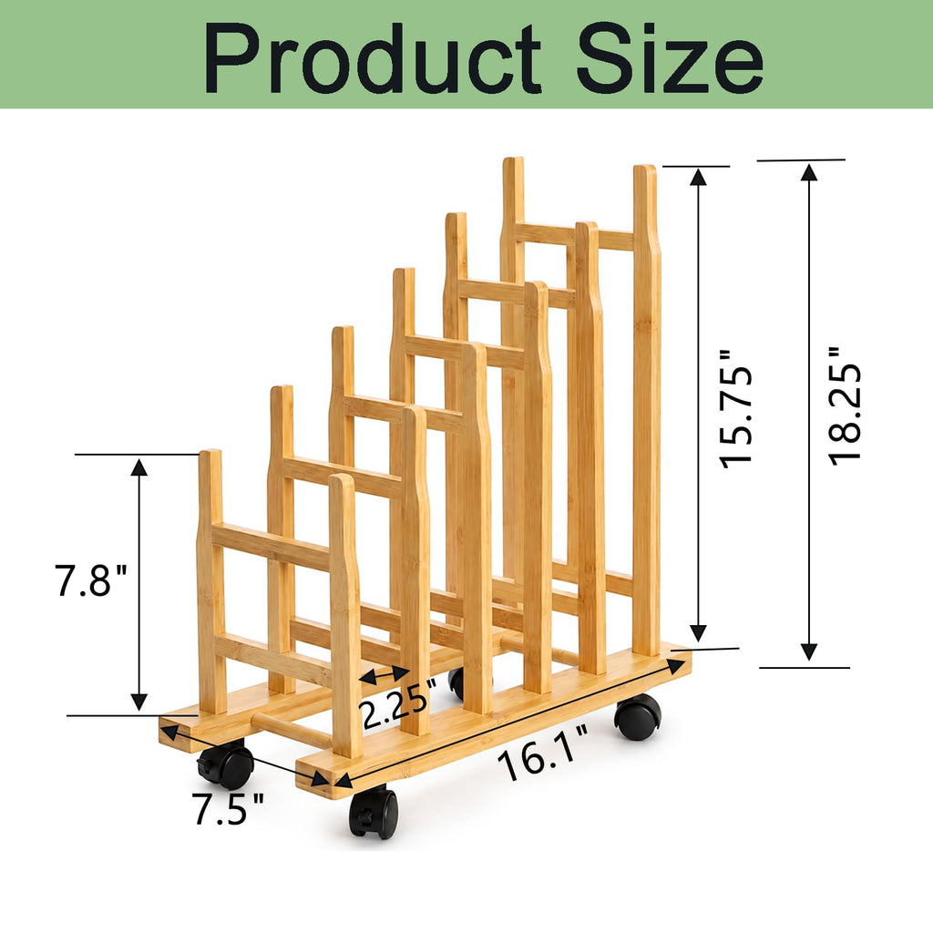 5 Slots Adjustable Bamboo Art Storage Drying Rack with Caster Wheel C122