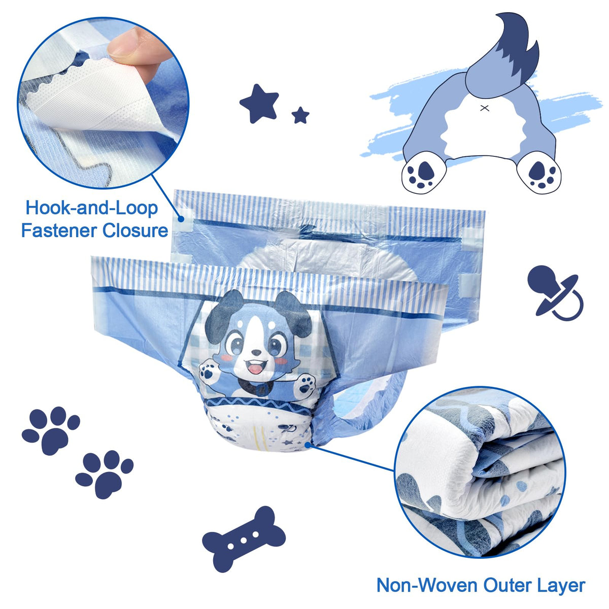 Adjustable Hook-and-Loop Fastener Closure Adult Printed Cloth Back Diaper 10 Pieces Medium 28"-38" S279