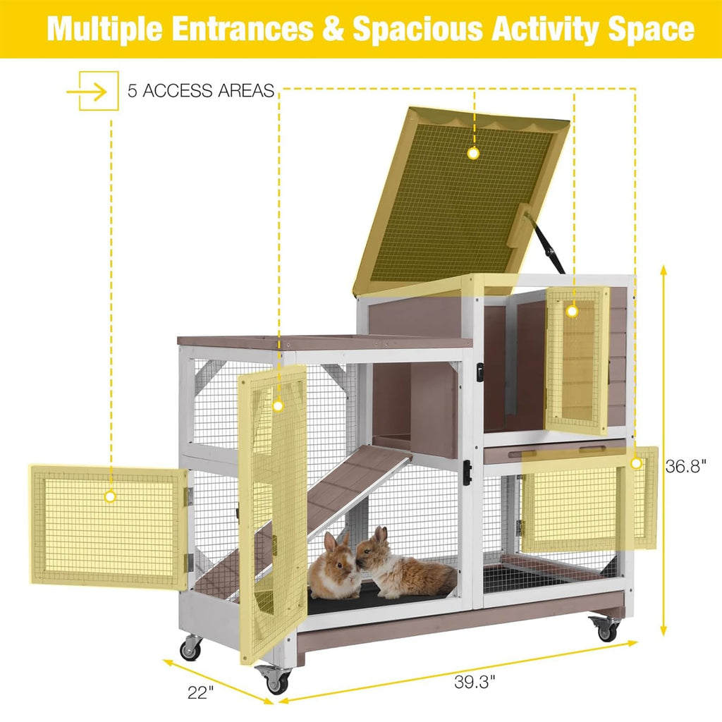 2 Story Wood Rabbit Hutch with Wheels E8195