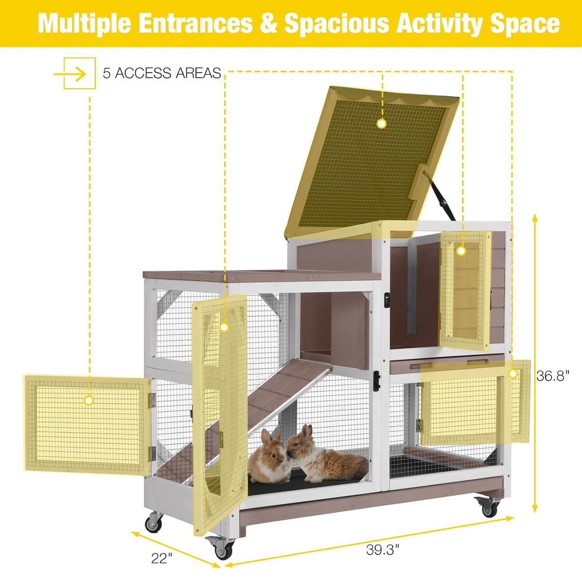 2 Story Wood Rabbit Hutch with Wheels E8195