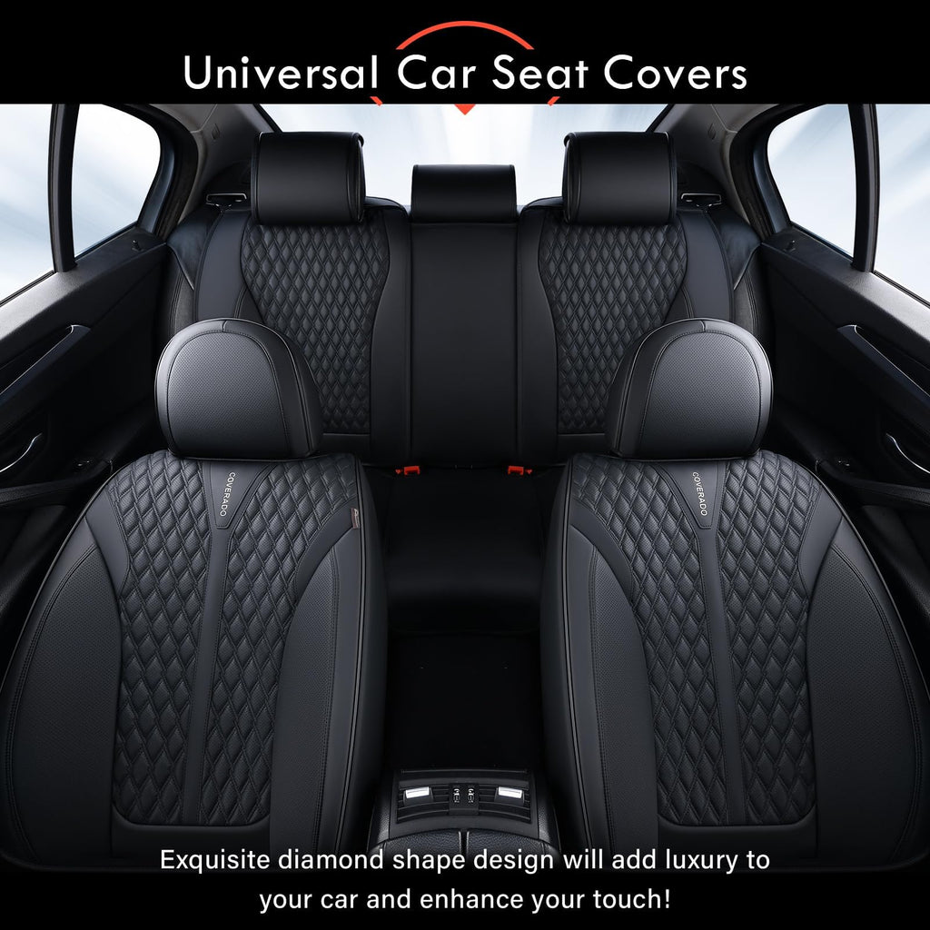 Black 5 Seats Nappa Leather Car Seat Covers Full Set N513