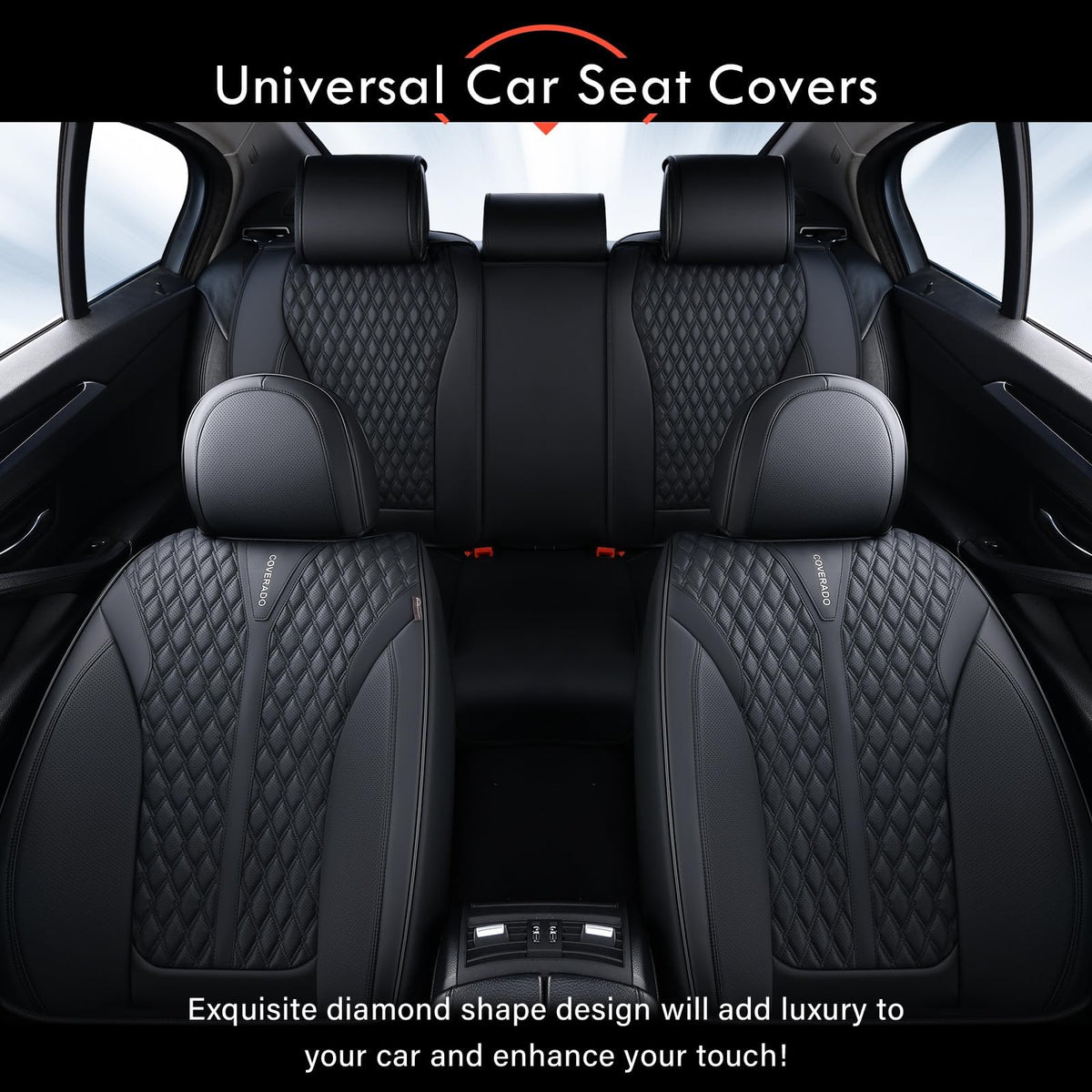 Black 5 Seats Nappa Leather Car Seat Covers Full Set N513