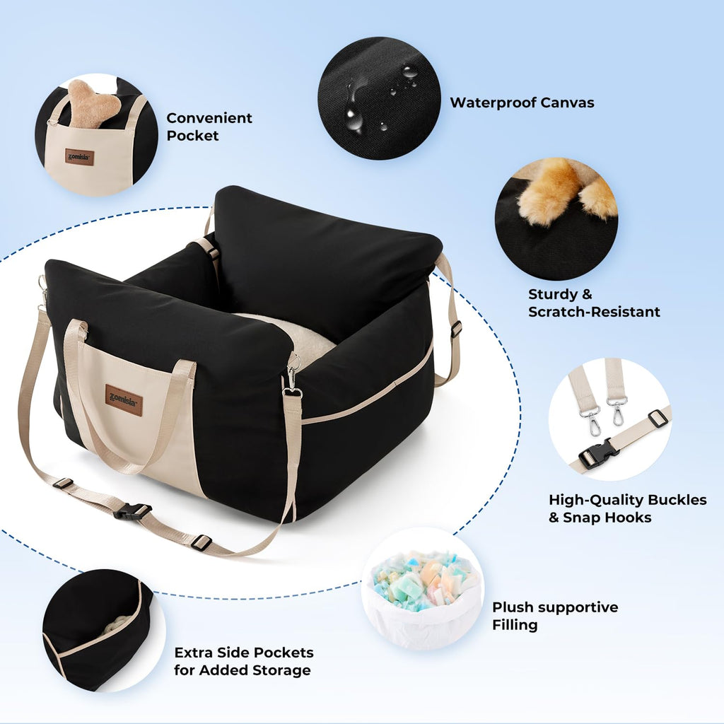 Waterproof Dog Car Seat with Safety Leash, Black E80647