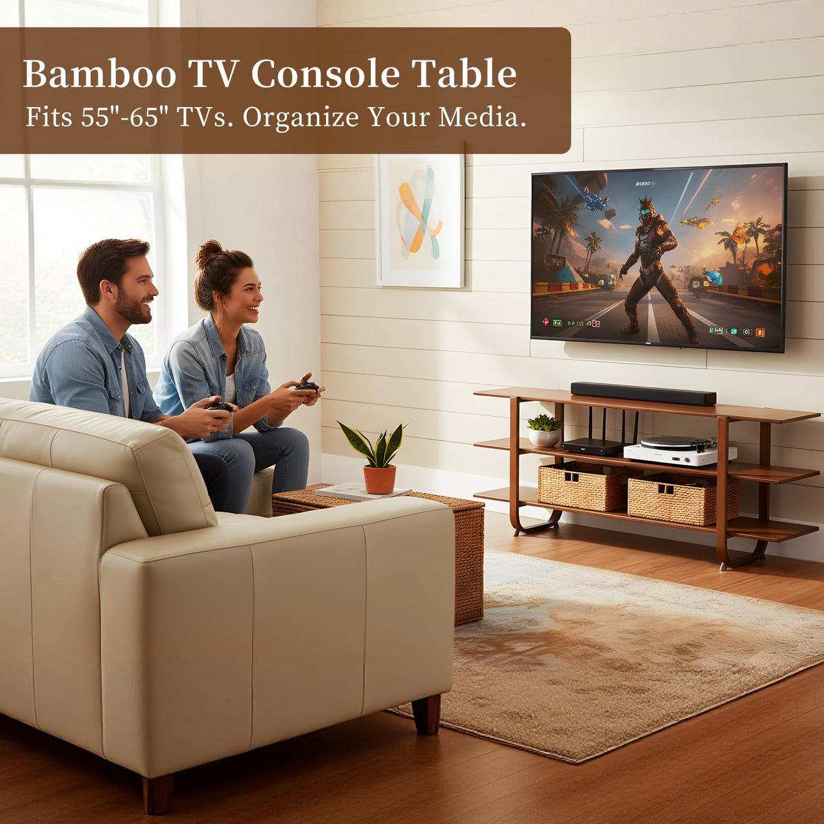 Walnut 65 Inch 3-Tier TV Stand R8743