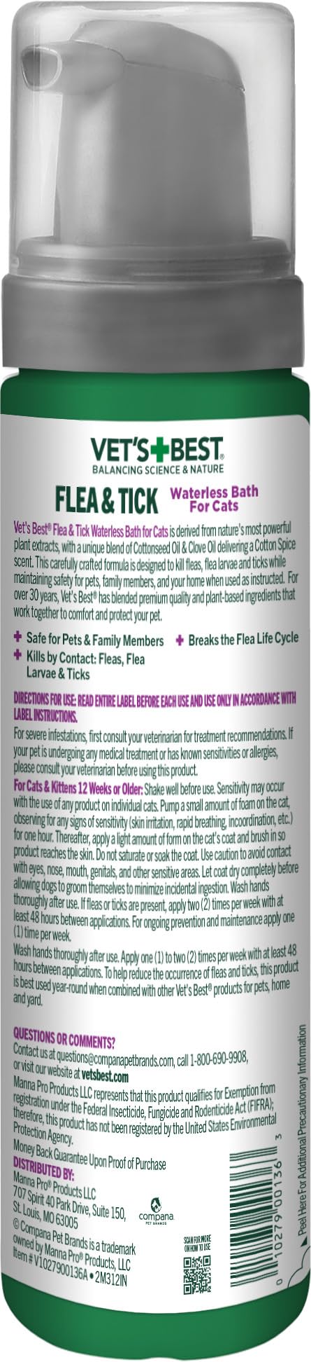 Plant-Based Waterless Flea & Tick Bath for Cats, 8 oz X711