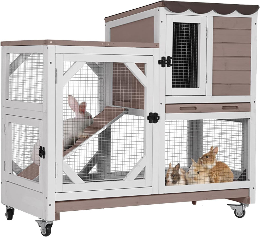 2 Story Wood Rabbit Hutch with Wheels E8195