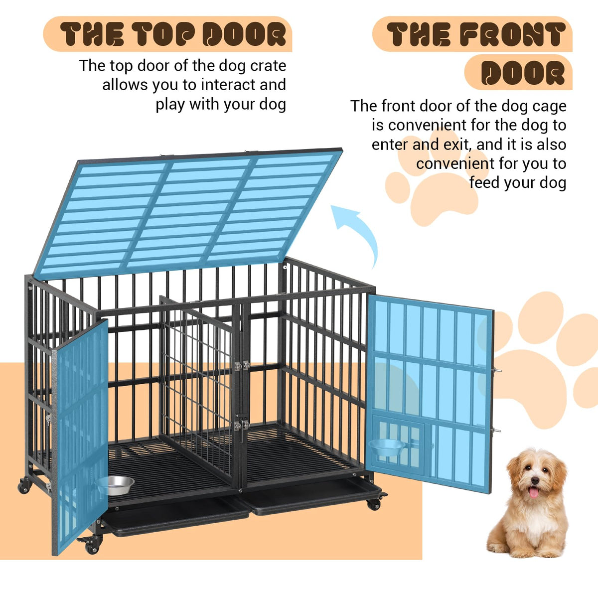 Heavy Duty Metal Dog Crate with Removable Tray and Wheels D5880