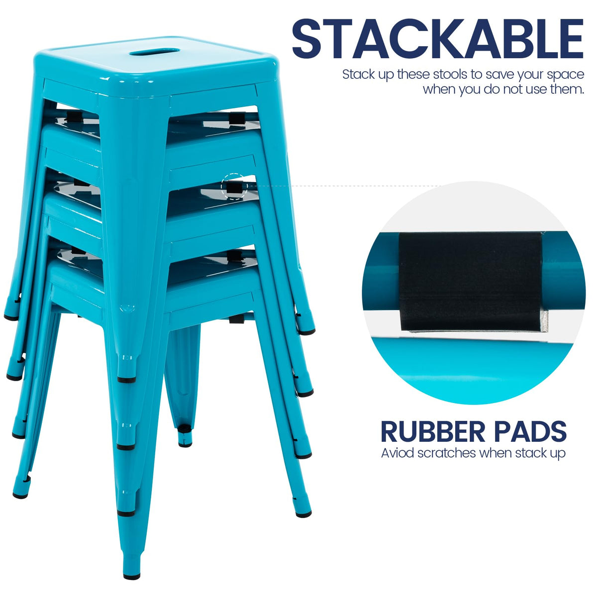 Teal Blue 18 Inch Metal Stools Set of 4 P8121