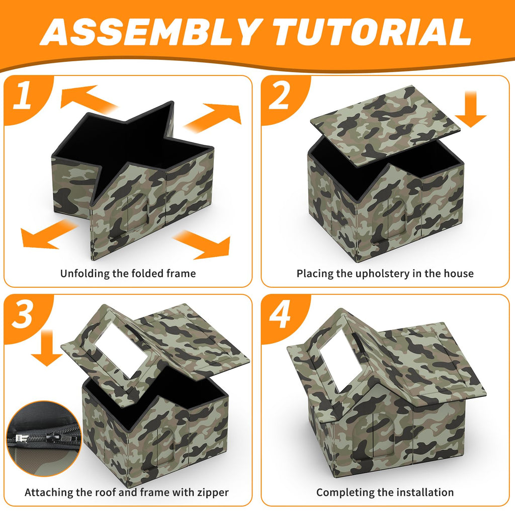 Weatherproof Collapsible Outdoor Cat House with Door and Soft Mat O871