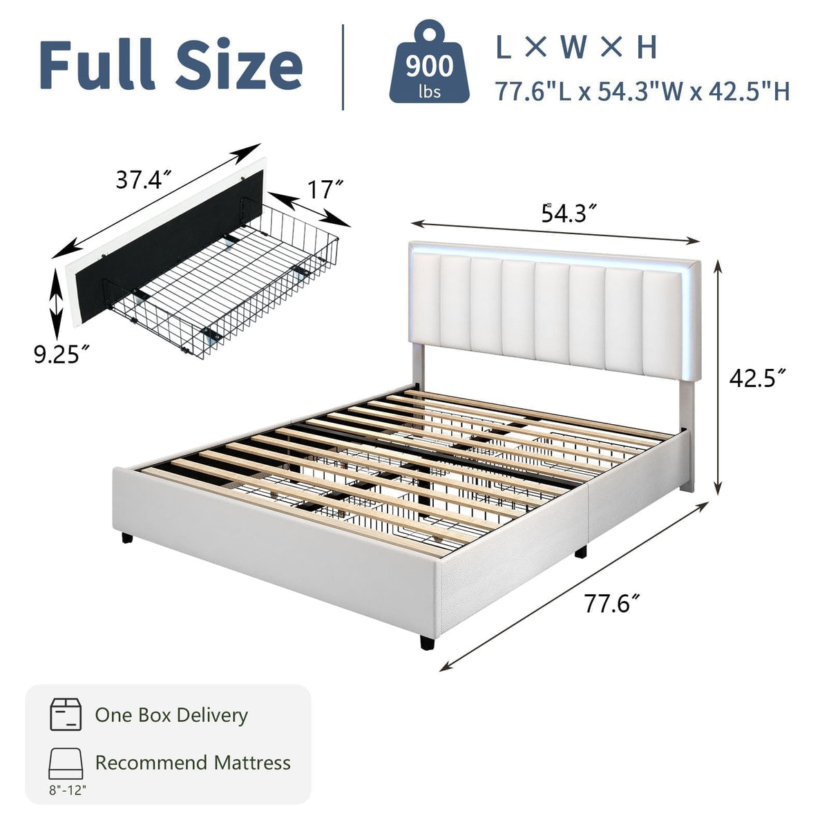 White Faux Leather Upholstered Platform Bed Frame with Headboard and 4 Storage Drawers C38666