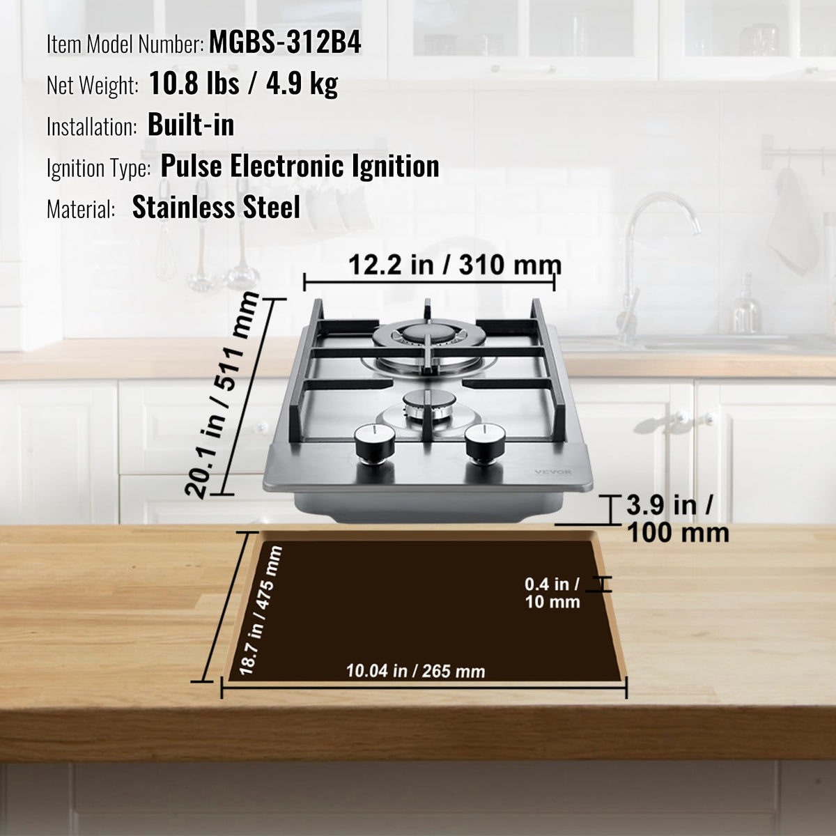 12 inch 2 Burners Stainless Steel Gas Cooktop K21663