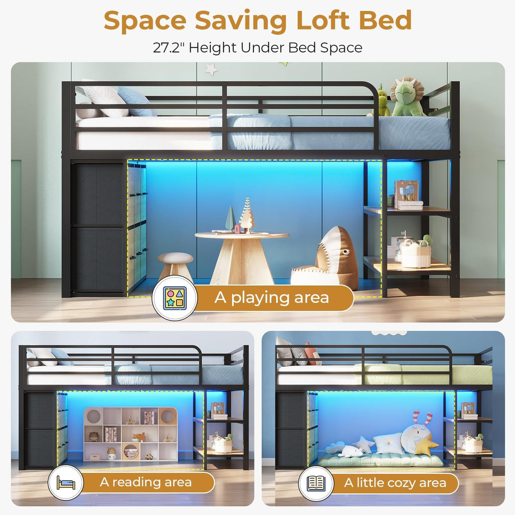 Twin Size Low Loft Bed with 6 Storage Drawers P1398