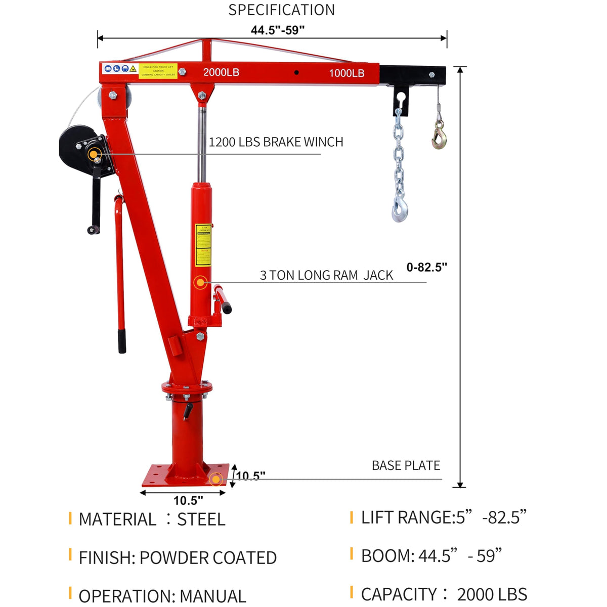 2000 lbs Hydraulic Truck Bed Jib Crane Y245