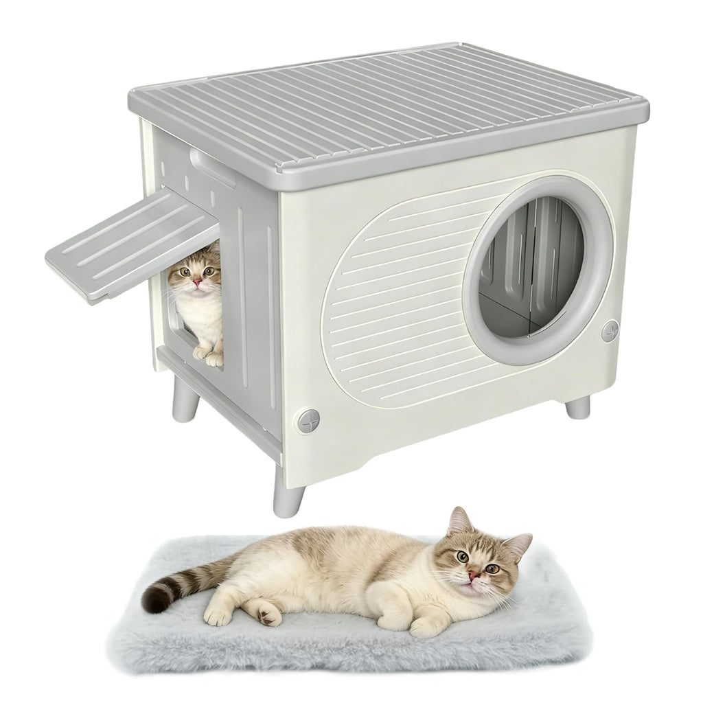 Weatherproof Elevated Outdoor Cat House with Cushion W2947