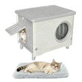 Weatherproof Elevated Outdoor Cat House with Cushion W2947